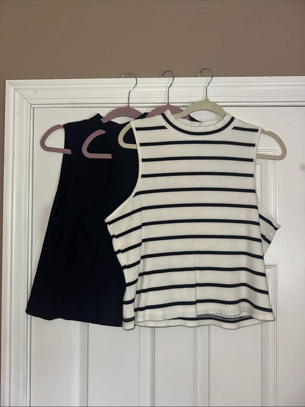 Striped Black & White Sleeveless Knit Top - Women's